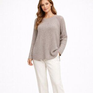 Eileen Fisher Boxy Crewneck Cotton Blend Sweater Brown M